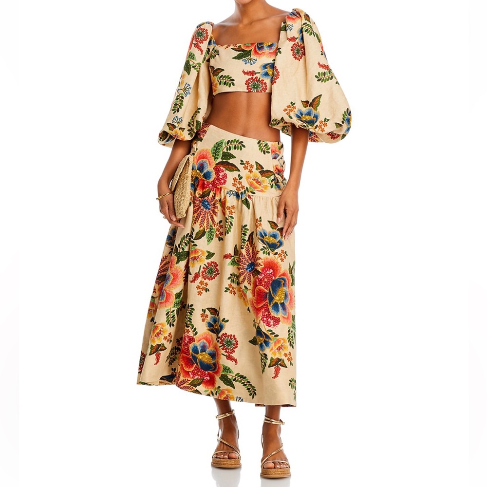 FARM Rio Colorful Floral A-Line Skirt